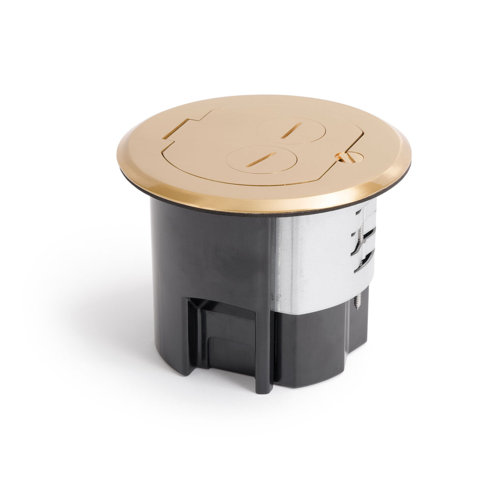 Lew Electric RRFB-B Concealed Plug Electrical Floor Box, Brass, Closed