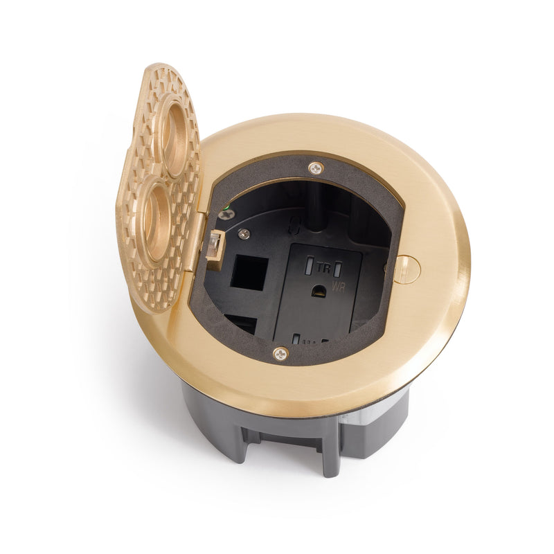 Lew Electric RRFB-B Concealed Plug Electrical Floor Box, Brass, Open