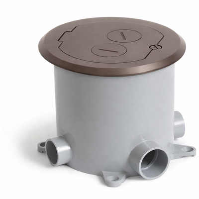 Round Concrete Floor Box, Recessed Power and Data, Dark Bronze