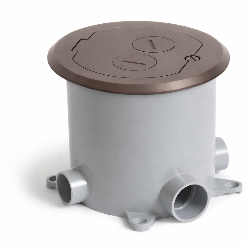 Round Concrete Floor Box, Recessed Power and Data, Dark Bronze