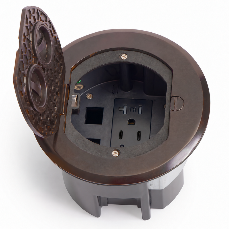 Lew Electric RRFB-MB-USBCC Concealed Plug Electrical Floor Box, Dark Bronze