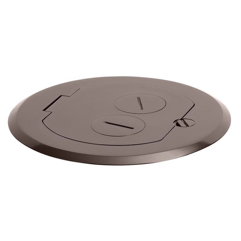 Round Floor Box For Recessed Plug, Electrical Outlet for Wood or Concrete, Dark Bronze