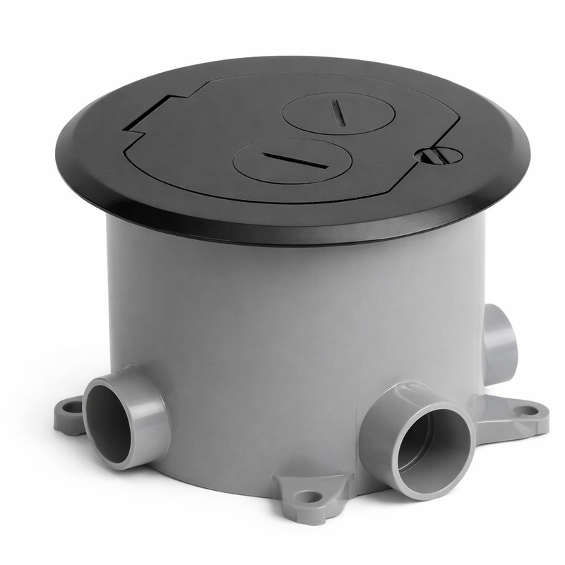 Round Concrete Floor Box, Recessed Power, USB-A/C Charging, Data, Black