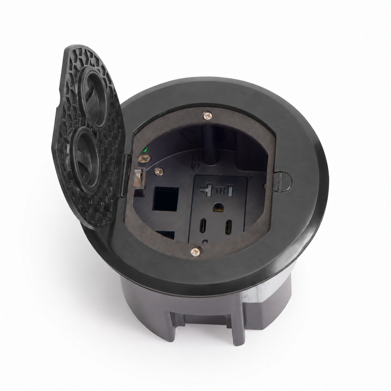 Lew Electric RRFB-MB-USBCC Concealed Plug Electrical Floor Box, Matte Black