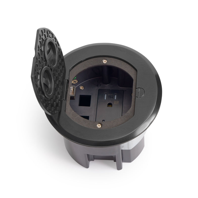 Round Floor Box For Recessed Plug, Electrical Outlet for Wood or Concrete, Matte Black