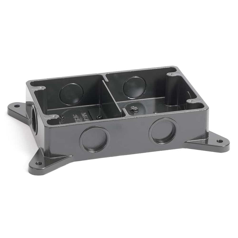 Dual Gang Shallow Concrete Floor Box, Cast Aluminum, Semi-Adjustable