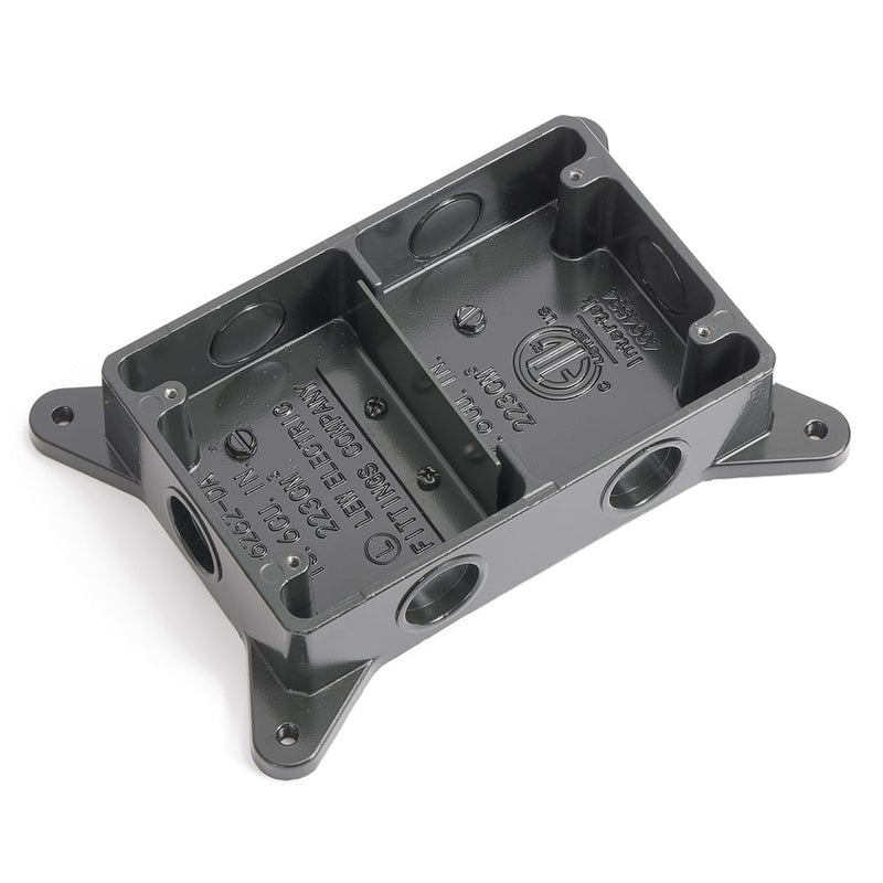 Dual Gang Shallow Concrete Floor Box, Cast Aluminum, Semi-Adjustable