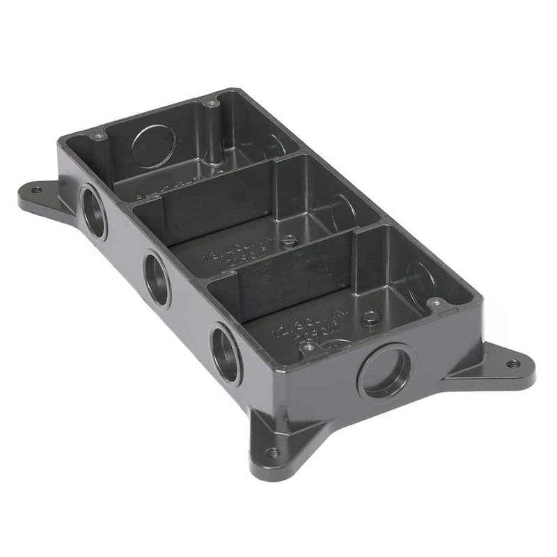 Triple Gang Shallow Concrete Floor Box, Cast Aluminum, Semi-Adjustable