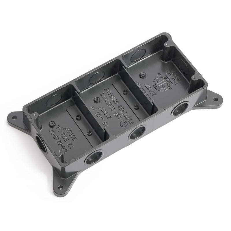 Triple Gang Shallow Concrete Floor Box, Cast Aluminum, Semi-Adjustable