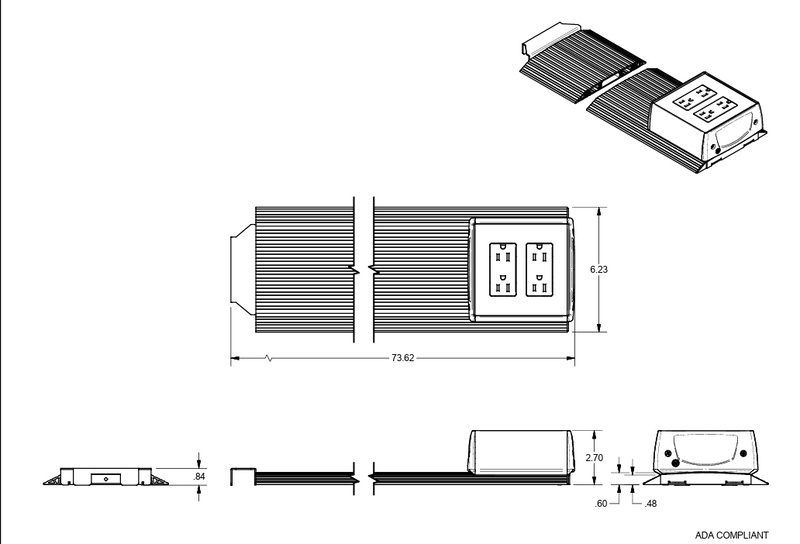 FSR SW-STK-2P-ALM 6' Smart-Way Floor Raceway Stick, 2-Gang Duplex, Aluminum