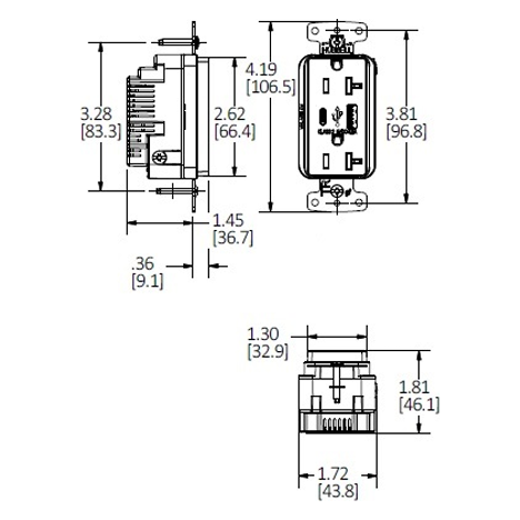 Hubbell USB20ACBK USB-AC 3.1 Amp USB Charging Outlet, 20A, TR, Black