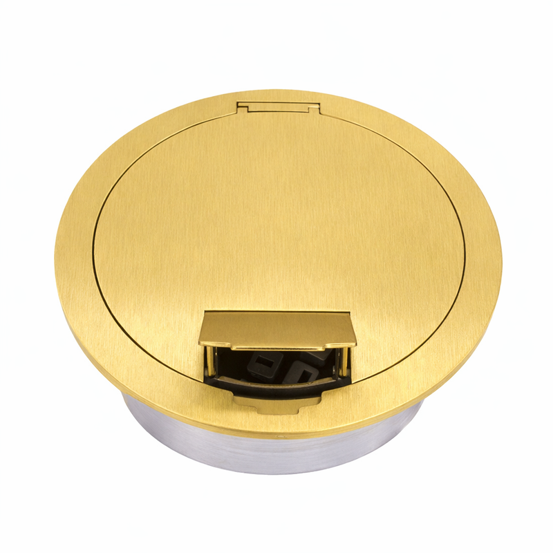 4" Round Poke Thru Core Drill Flush Box, Recessed, 2 Holes - Brass