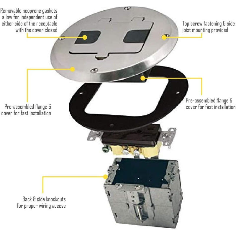 Hubbell RF515NI Recessed Receptacle Round Floor Box, Nickel