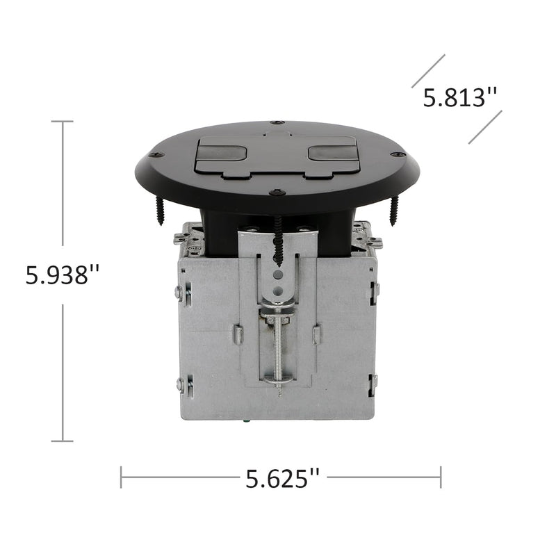 Raco 6239ACBK Recessed Receptacle Round Floor Box, USB-A/C, Black