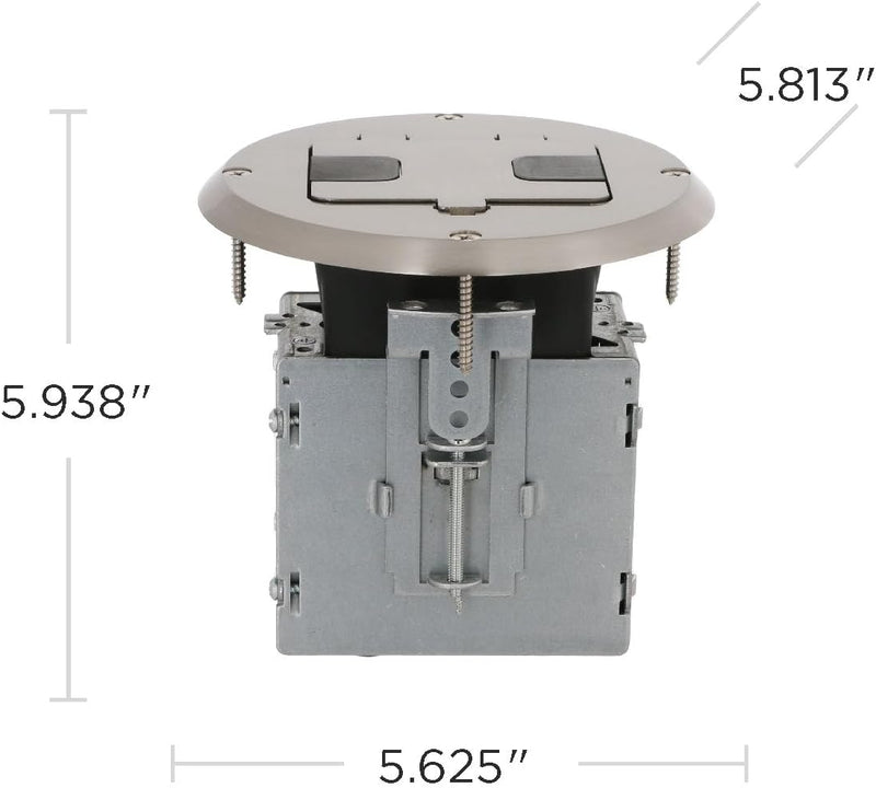 Raco 6239ACNI Recessed Receptacle Round Floor Box, USB-A/C, Nickel