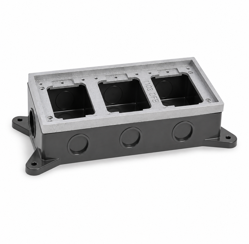 Triple Gang Shallow Concrete Floor Box, Semi-Adjustable, Aluminum Tile Flange