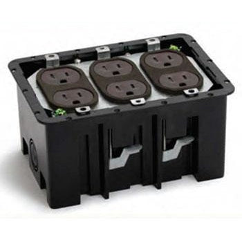 3 Duplex 15A Power Plastic Floor Box with Screw Plugs - Aluminum Cover