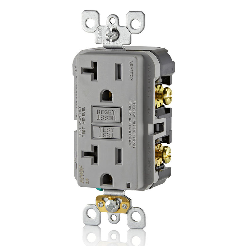 Leviton AGTR2-GY 20 Amp AFCI and GFCI Dual Function Outlet, TR, Gray