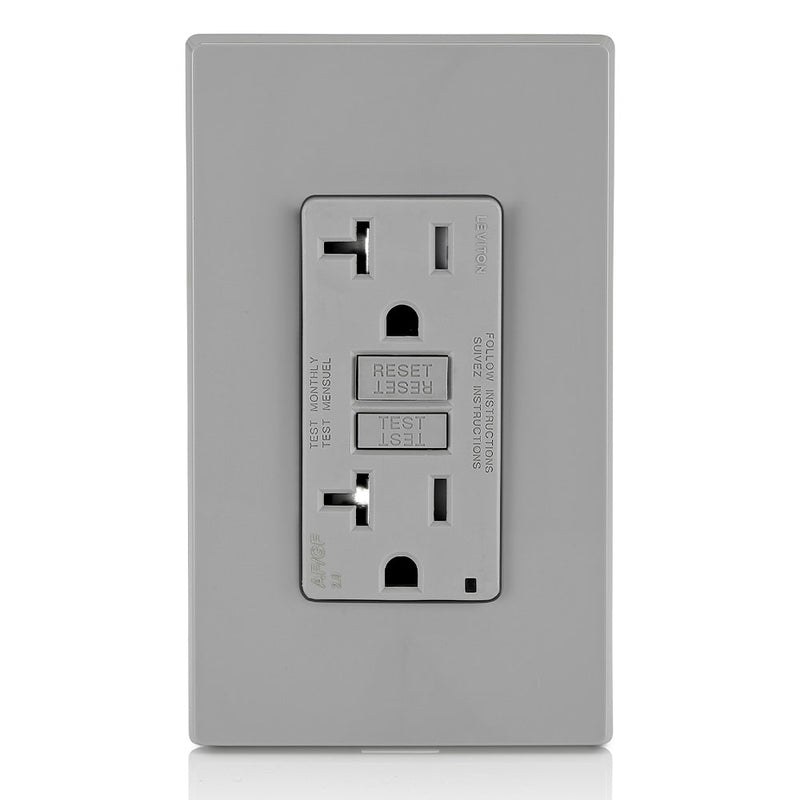 Leviton AGTR2-GY 20 Amp AFCI and GFCI Dual Function Outlet, TR, Gray, Includes Wall Plate