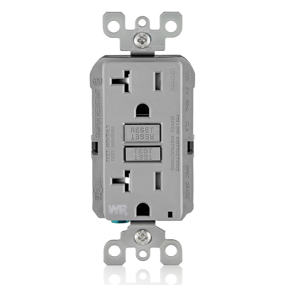Leviton GFWT2-GY 20A GFCI Thin Outlet, WR, TR, Gray