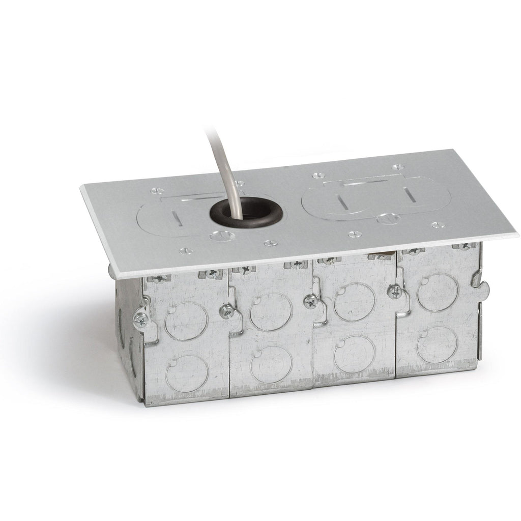 Lew Electric RCFB-2-A Concealed Plug Floor Box, Two Duplexes, Aluminum - Showing Box and Cover