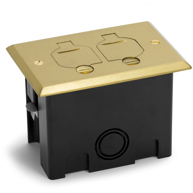 1 Duplex 15A Power Plastic Floor Box with Flip Lids - Brass Cover