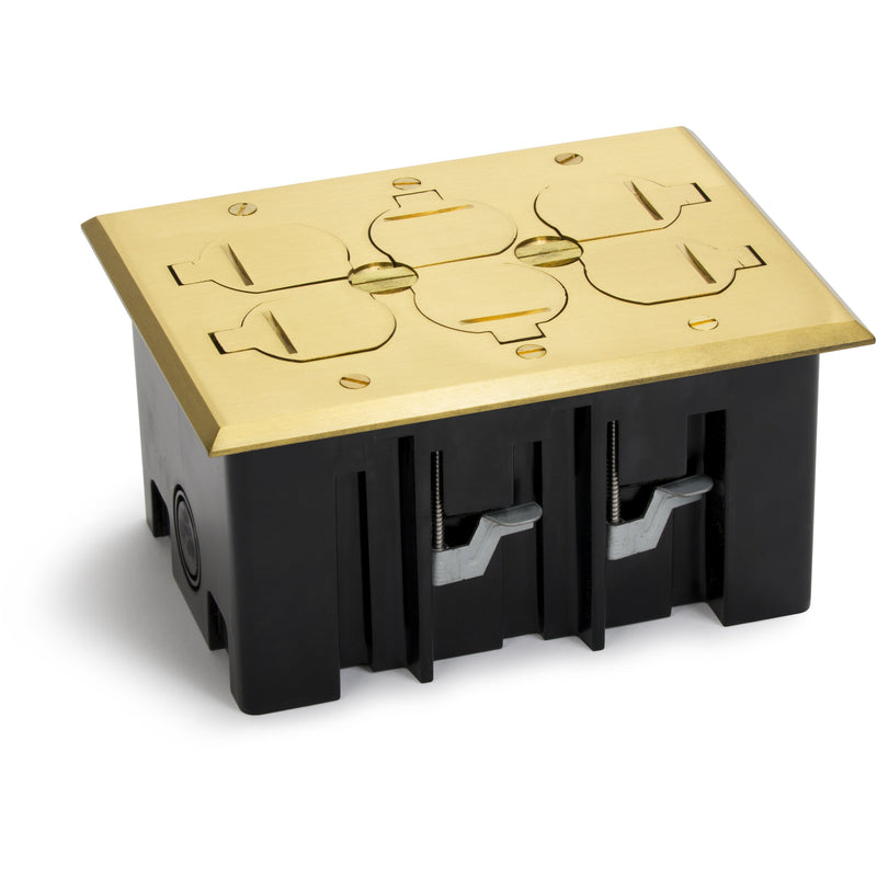 Lew Electric PB3-FPB 3 Duplex Plastic Floor Box, Flip Lids, Brass