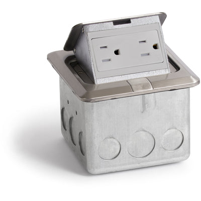 Lew Electric PUFP-SQ-SS Indoor Floor Box Pop 15 Amp Duplex Power Outlet - Stainless Steel