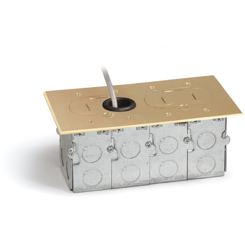 Lew Electric RCFB-2 Concealed Plug Floor Box, Two 15A Duplexes, Brass