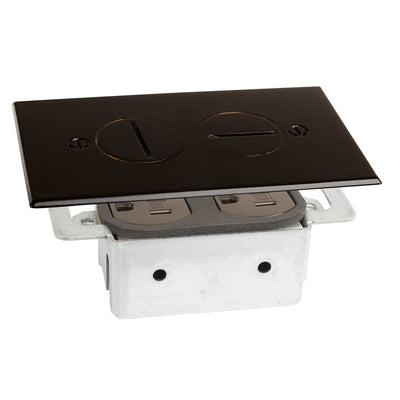 Duplex Electrical Floor Plate, Screw Plugs, No Box, Dark Bronze Cover