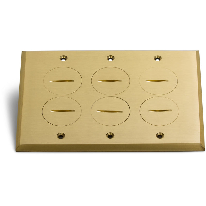 3 Duplex 15A Power Plastic Floor Box with Screw Plugs - Brass Cover