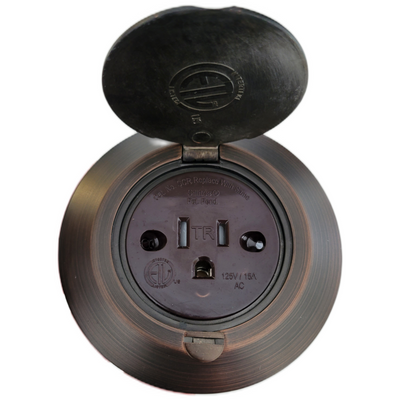 Single Receptacle 3.75" Round Floor Box, Antique Bronze, Brown Outlet