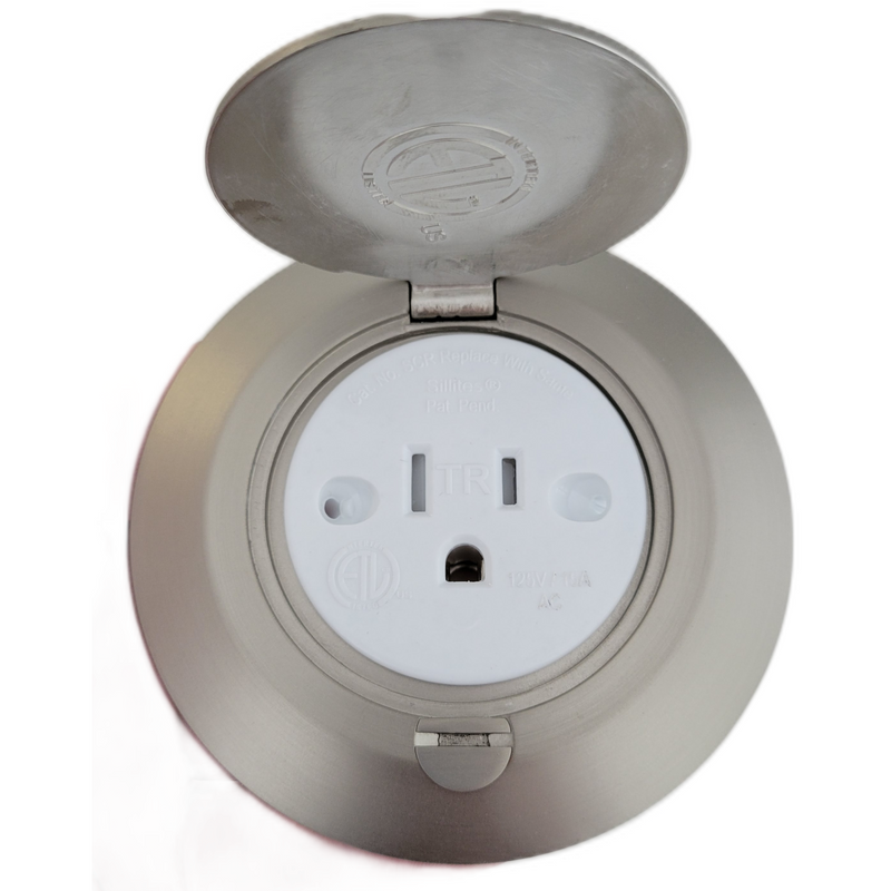 Single Receptacle Round Floor Box, Hinged Lid, Nickel, - White Outlet ...